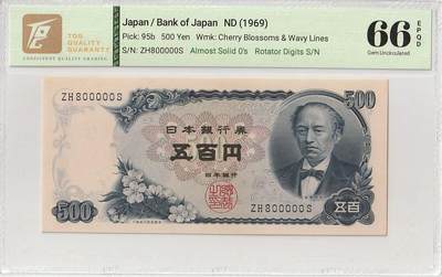2025八月第五期（总第190期） - 日本1969版500円TQG66epqd双冠倒置老虎号800000，岩仓具视和富士山
