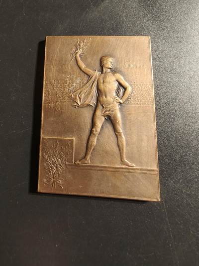 老王徽章第145期 - 法国战争部体能训练方形大铜章     尺寸58×38mm    重量67.8g