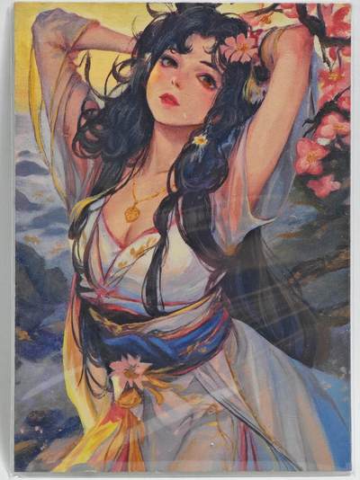 白泽拍卖卡牌手绘专场第23期（中庭淡月照三更，白露洗空河汉明） - 2025 善渊文创手绘卡 桃影拂衣佳人图  木狸亲签