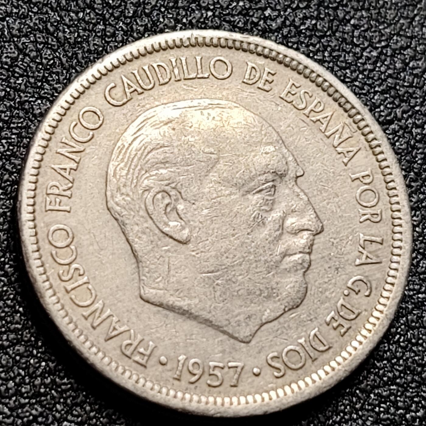 泉币菌-第106场-散币乐园场 西班牙1957年5比塞塔 弗朗哥鹰徽23mm