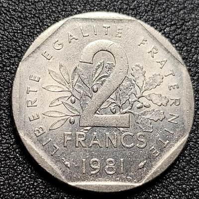 泉币菌-第104场-散币乐园场 - 原光UNC 法国早期（1981年）2法郎镍币 26mm 播种女神 入欧前 末版 绝版币