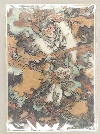 龙虎卡牌第五十二场，小坏熊，你真坏 （无佣金，满120包邮，欢迎送拍） - 【亲签 签绘】A4色纸 胡艺龙-孙悟空（背面签绘钟馗）