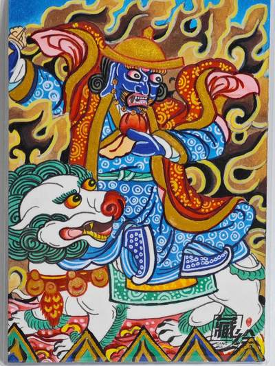 白泽拍卖卡牌手绘专场第23期（中庭淡月照三更，白露洗空河汉明） - 2025 藏手绘卡 瑞兽神骑  迷亲签