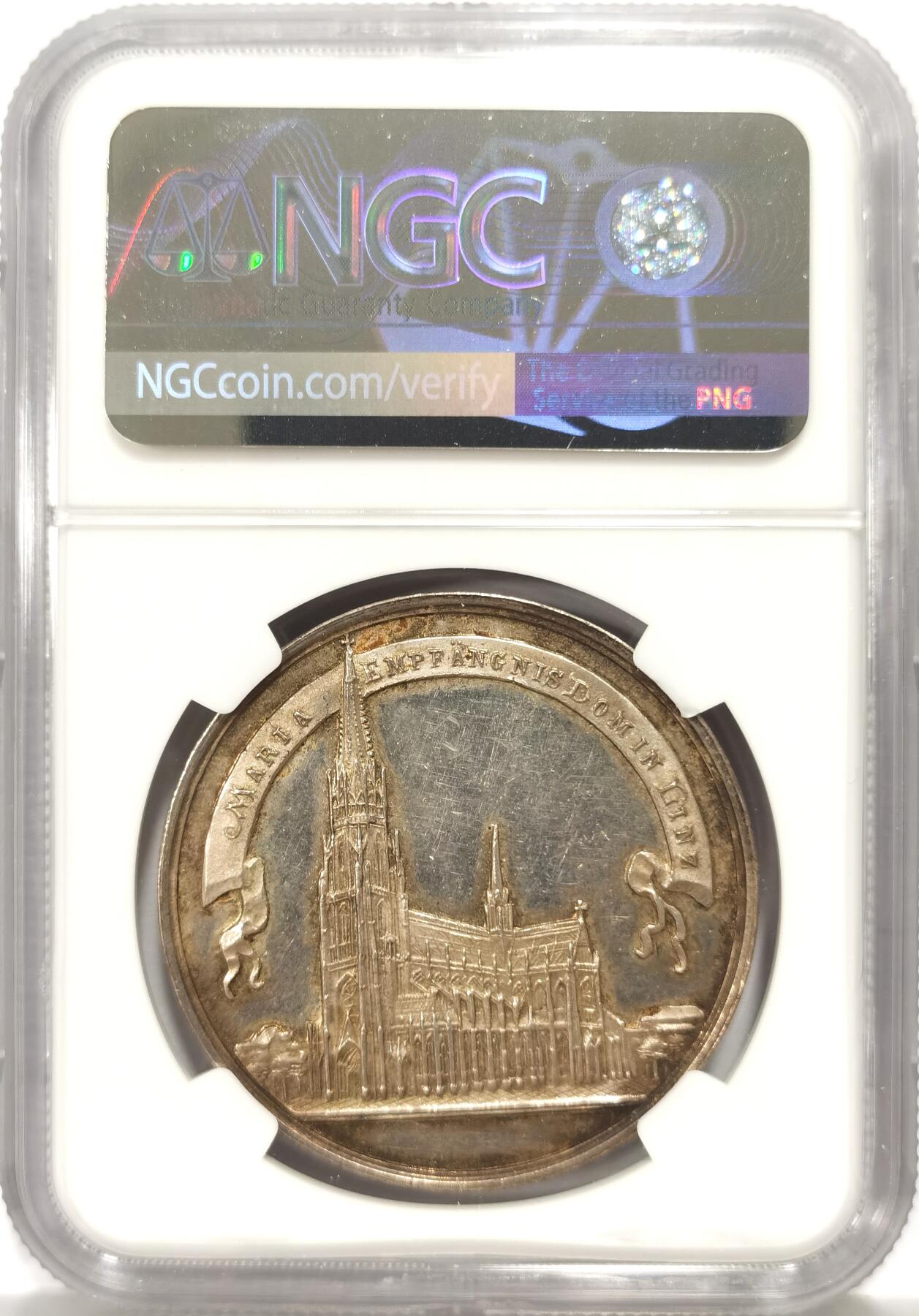 博洋堂世界钱币拍卖第136期（全场包邮） NGC MS62 19世纪德国洗礼纪念银章（39MM）