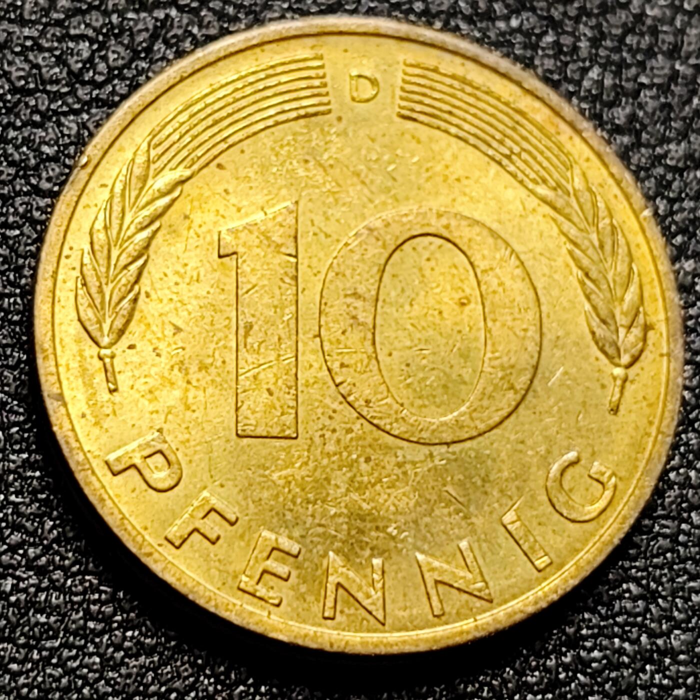 泉币菌-第105场-精品福利场 铜光 联邦德国1976年 10芬尼硬币 橡树麦穗  银行版 21.5mm