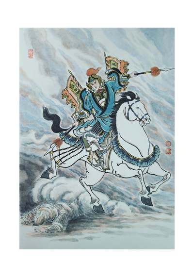 白泽拍卖卡牌手绘专场第23期（中庭淡月照三更，白露洗空河汉明） - 2025 卢艺丰手绘画 梁山五虎将董平 A3大小