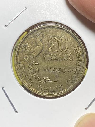 2025年第八十三场(总第一百零九场）外国好品散币(免佣金) - 法国🇫🇷1950年20法郎(4 plumes–4尾羽版，B标博蒙莱罗热造)