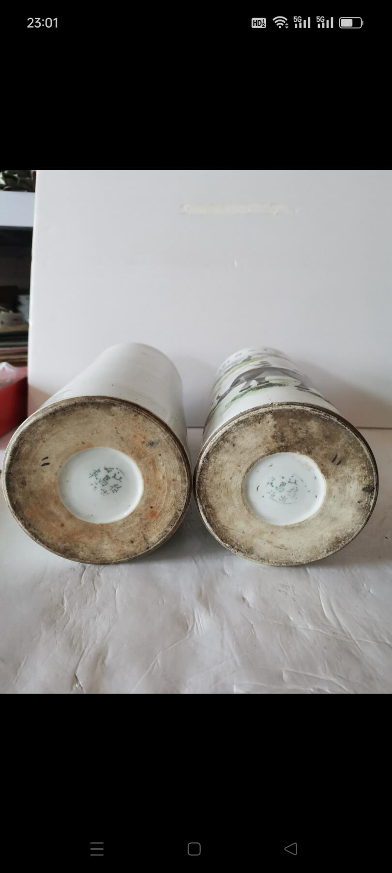 民国时期牧童晚归图帽筒1对。江西名家徐昌太出品。都有冲线，不少肉。如图包老