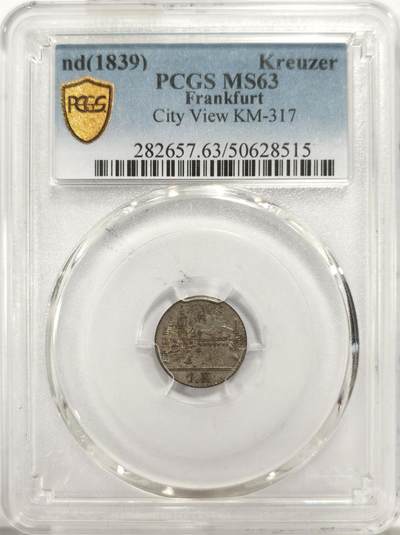 博洋堂世界钱币拍卖第136期（全场包邮） - PCGS MS63 德国法兰克福1839年城市景观1克鲁泽银币