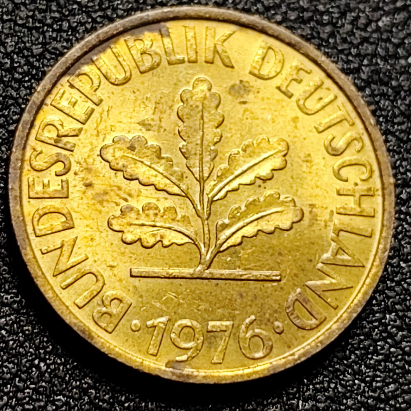 泉币菌-第105场-精品福利场 铜光 联邦德国1976年 10芬尼硬币 橡树麦穗  银行版 21.5mm