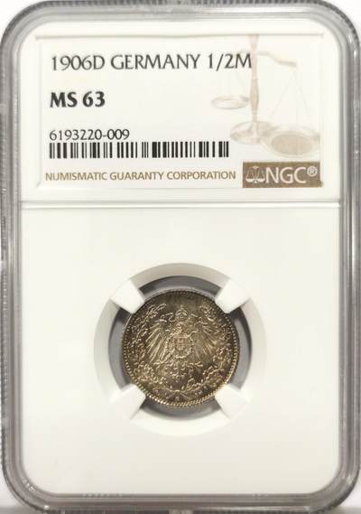 博洋堂世界钱币拍卖第136期（全场包邮） - NGC MS63 德国1906年1/2马克银币