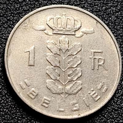 泉币菌-第105场-精品福利场 - 比利时1969年1法郎铜镍币（佛兰芒文版BELGIË），谷物女神