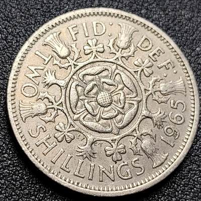 泉币菌-第105场-精品福利场 - 英国早期1965年2先令老镍币 伊丽莎白二世青年女王头像 28.3MM