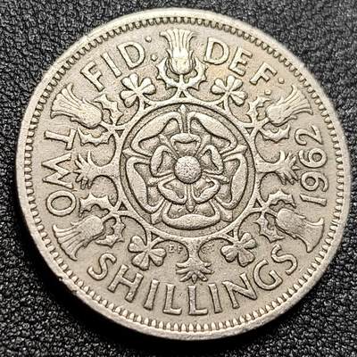 泉币菌-第106场-散币乐园场 - 英国早期1962年2先令老镍币 伊丽莎白二世青年女王头像 28.3MM