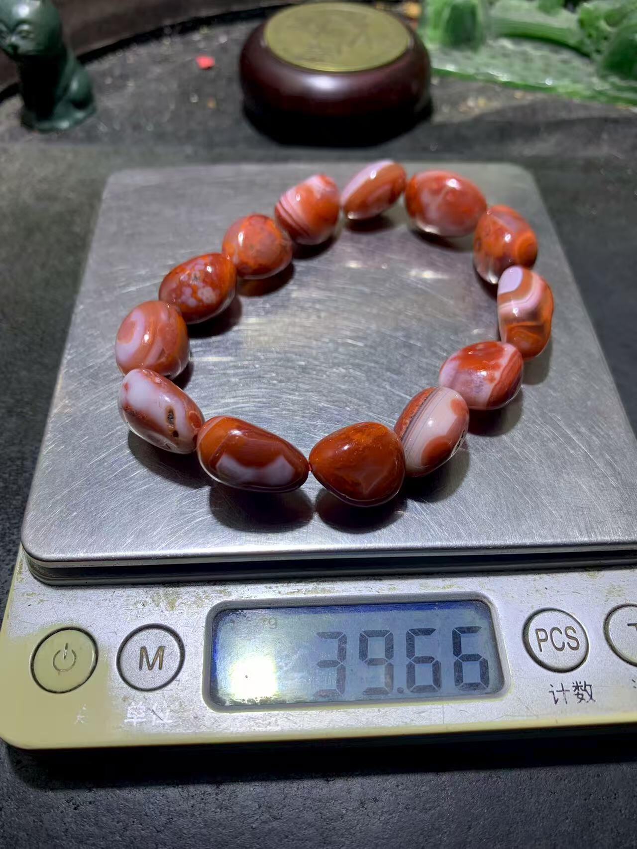 川料原皮红白南红玛瑙随形单圈手串一条