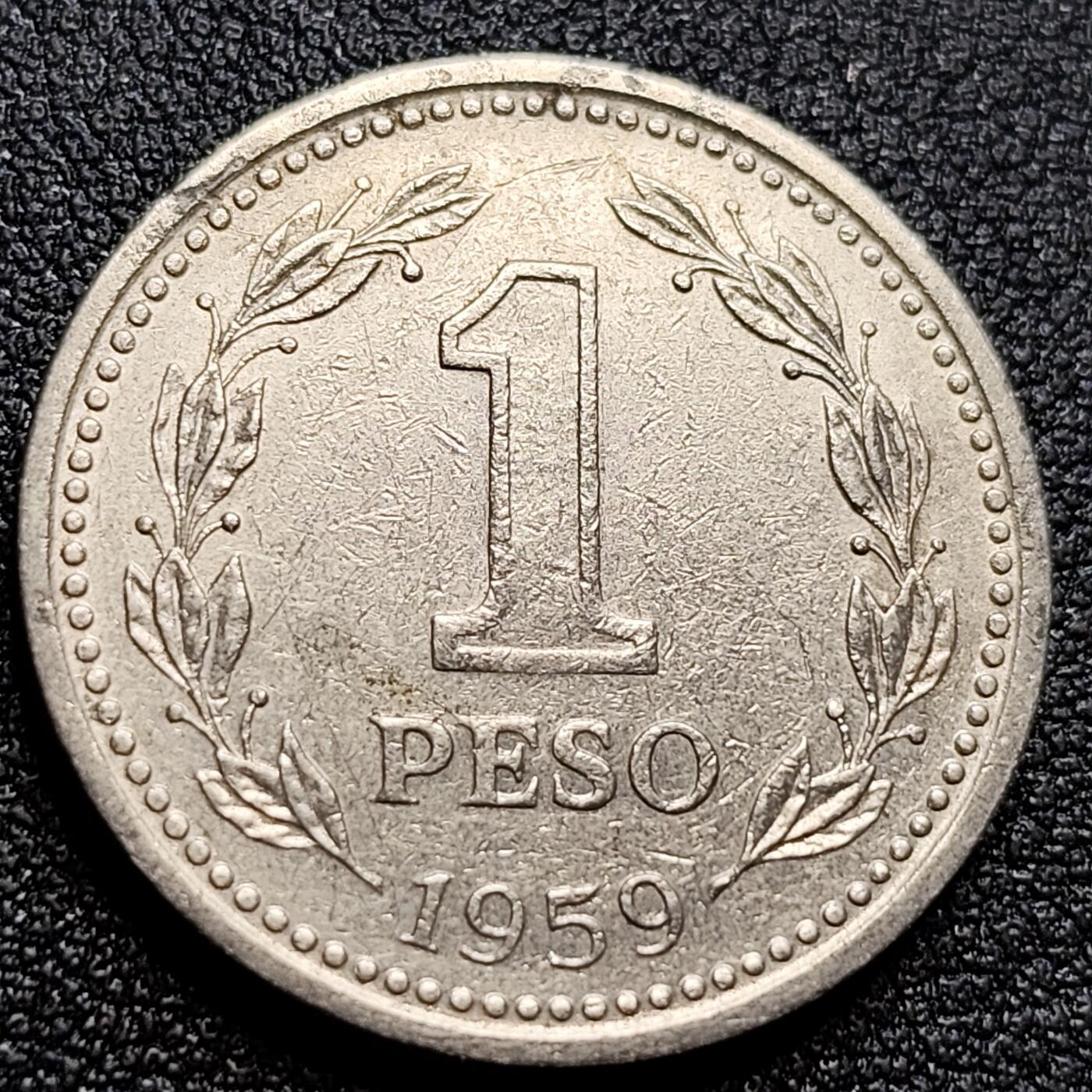 泉币菌-第105场-精品福利场 阿根廷1959年1比索镍币 25.6mm 美洲硬币 