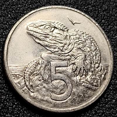 泉币菌-第106场-散币乐园场 - 英属新西兰5分 蜥蜴女王头像19.3mm 大洋洲