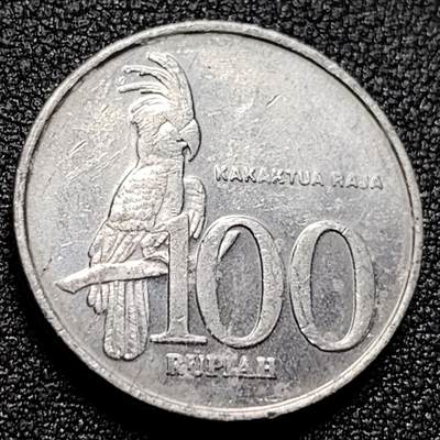 泉币菌-第106场-散币乐园场 - 印度尼西亚100卢比铝币 凤头鹦鹉 23mm