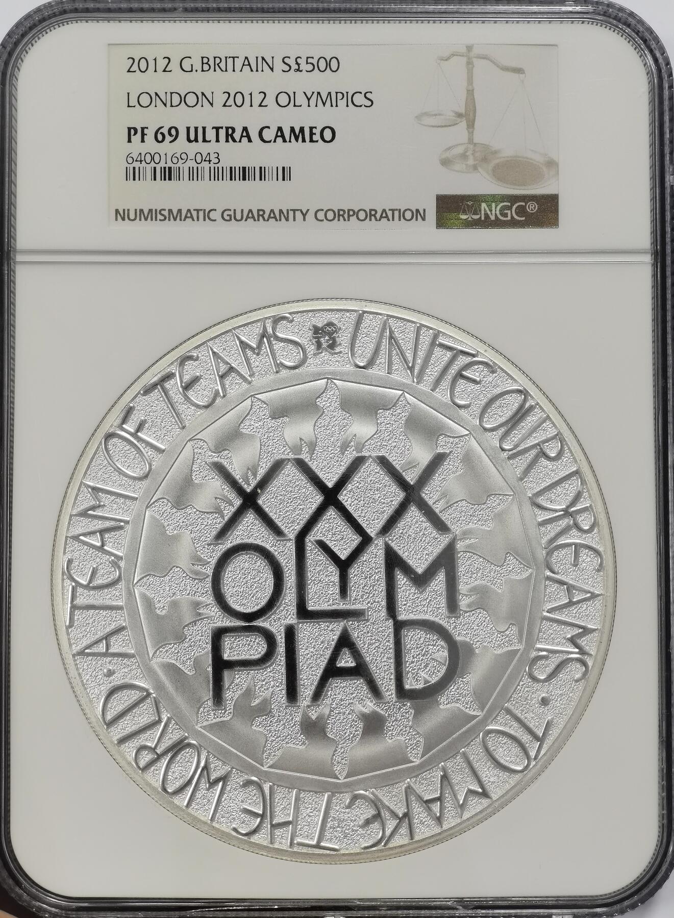 博洋堂世界钱币拍卖第136期（全场包邮） NGC PF69UC 英国2012年500英镑精制公斤银币 伦敦2012年奥运会 1005克 999银 发行量：2012 盒证全