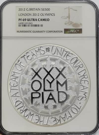 博洋堂世界钱币拍卖第136期（全场包邮） - NGC PF69UC 英国2012年500英镑精制公斤银币 伦敦2012年奥运会 1005克 999银 发行量：2012 盒证全