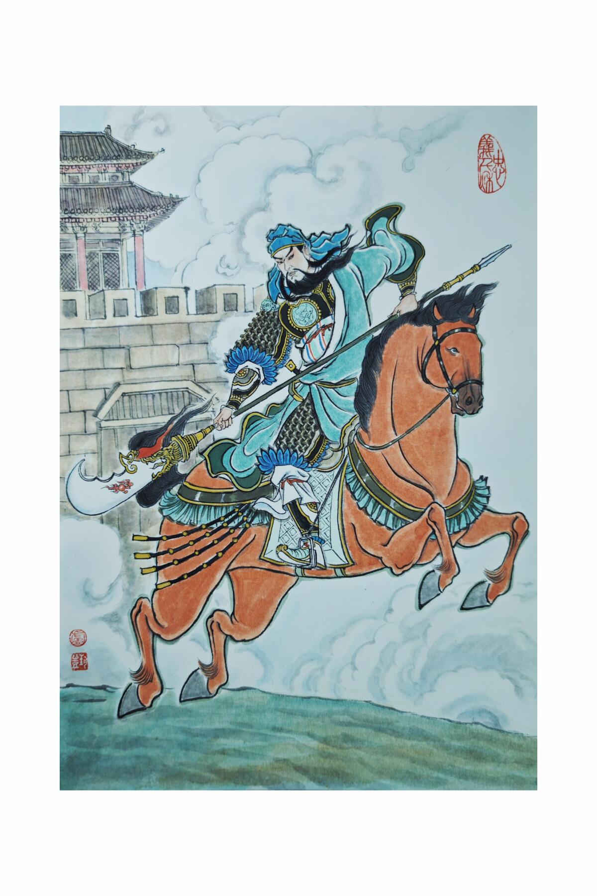 白泽拍卖卡牌手绘专场第23期（中庭淡月照三更，白露洗空河汉明） 2025 卢艺丰手绘画 梁山五虎将关胜 A3大小