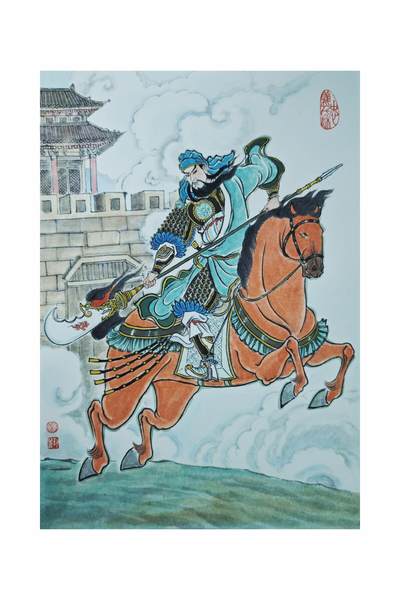 白泽拍卖卡牌手绘专场第23期（中庭淡月照三更，白露洗空河汉明） - 2025 卢艺丰手绘画 梁山五虎将关胜 A3大小