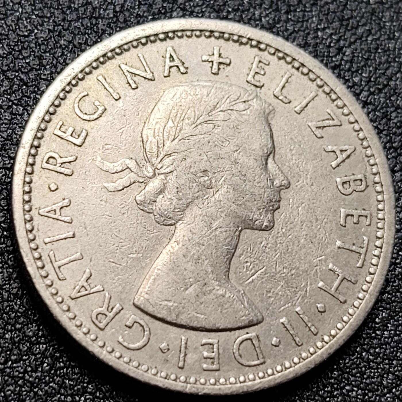 泉币菌-第105场-精品福利场 英国早期1965年2先令老镍币 伊丽莎白二世青年女王头像 28.3MM