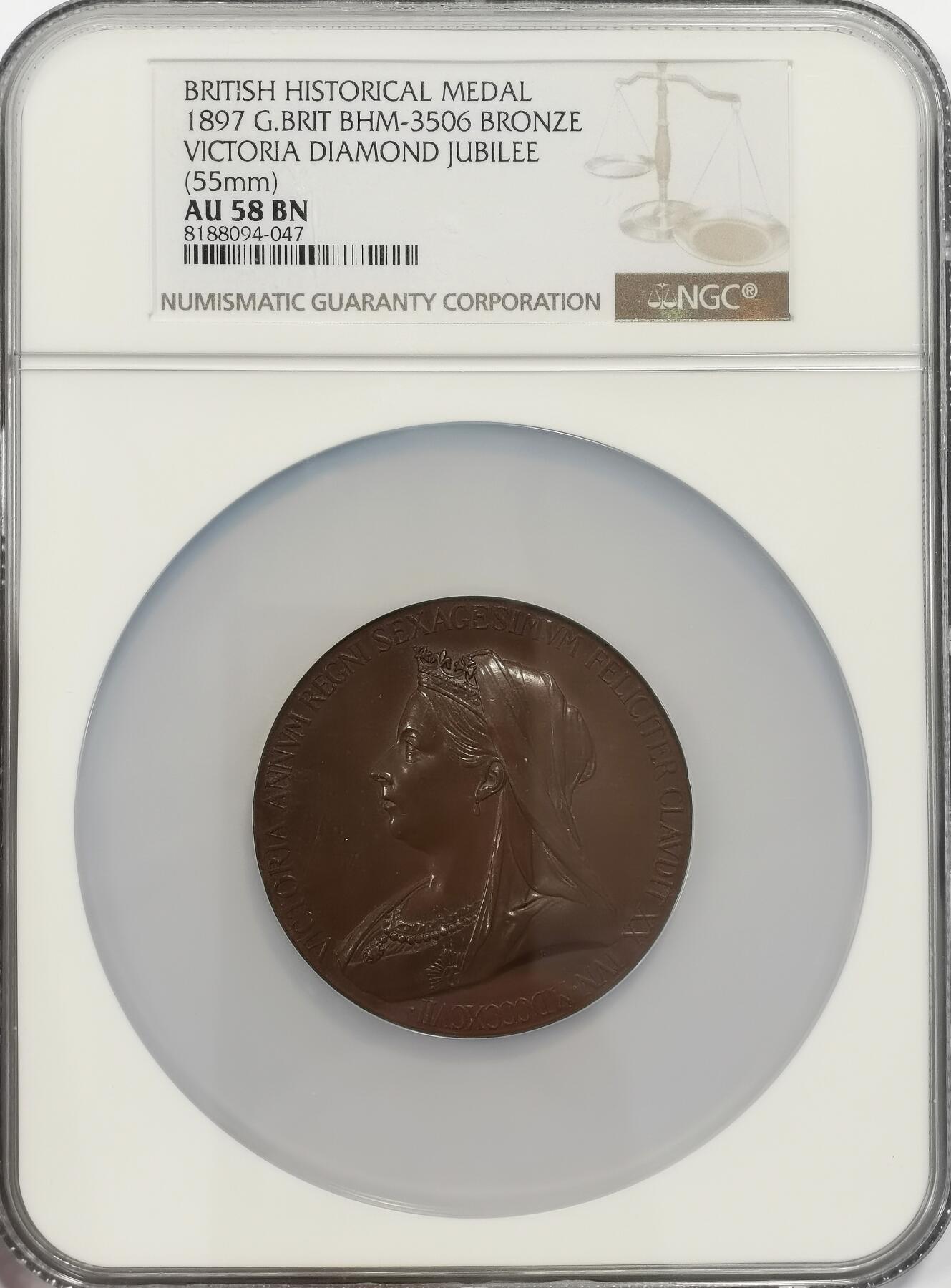 博洋堂世界钱币拍卖第136期（全场包邮） NGC AU58 大英帝国维多利亚女王继位巨大铜章，55mm经典款，正反面分别是年轻的和年老大批纱女王本尊！自送低评，目测起码62分！