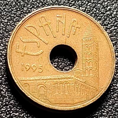 泉币菌-第103场-精品福利场 - 1995年 西班牙 25比塞塔黄铜中孔纪念币 卡斯蒂利亚和利昂 19.5mm