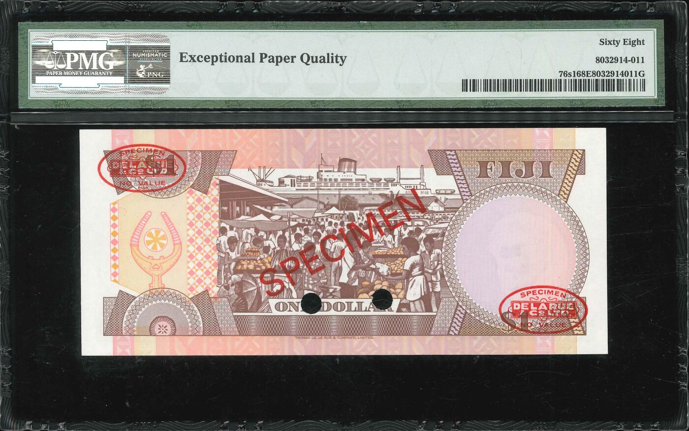 悠历世界钱币拍卖 世界钱币拍卖 Fiji, 1980, 1 Dollar, P-76s1, S/N. C/1 000000 022, Specimen, PMG 68EPQ.