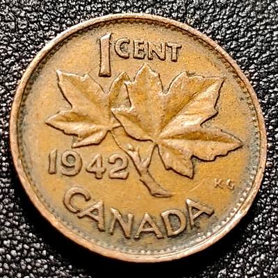 泉币菌-第103场-精品福利场 - 1942年早期 英属加拿大枫叶一分铜币  19mm 乔治六世 