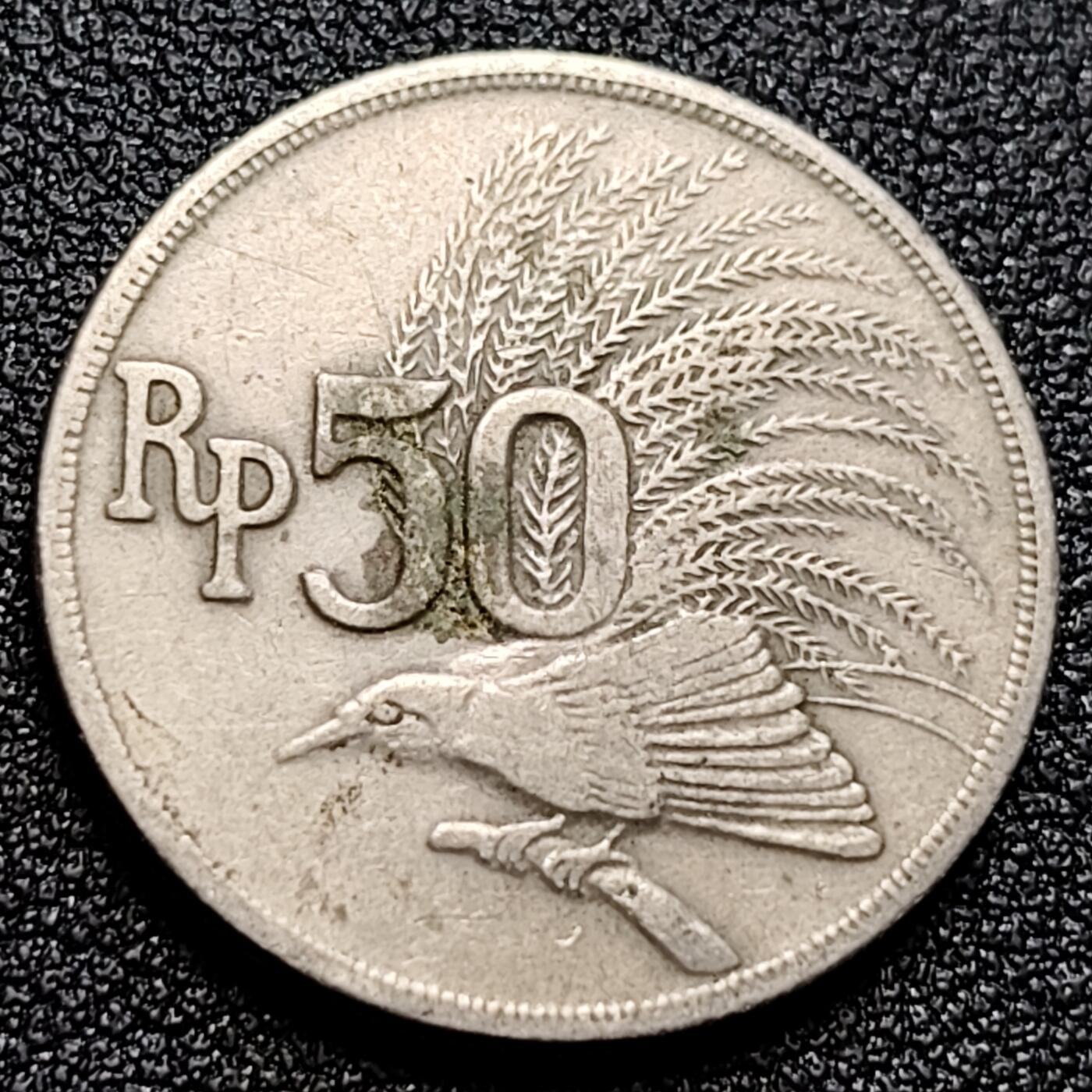 泉币菌-第104场-散币乐园场 印度尼西亚1971年 50卢比/盾 鹰徽天堂鸟 24mm