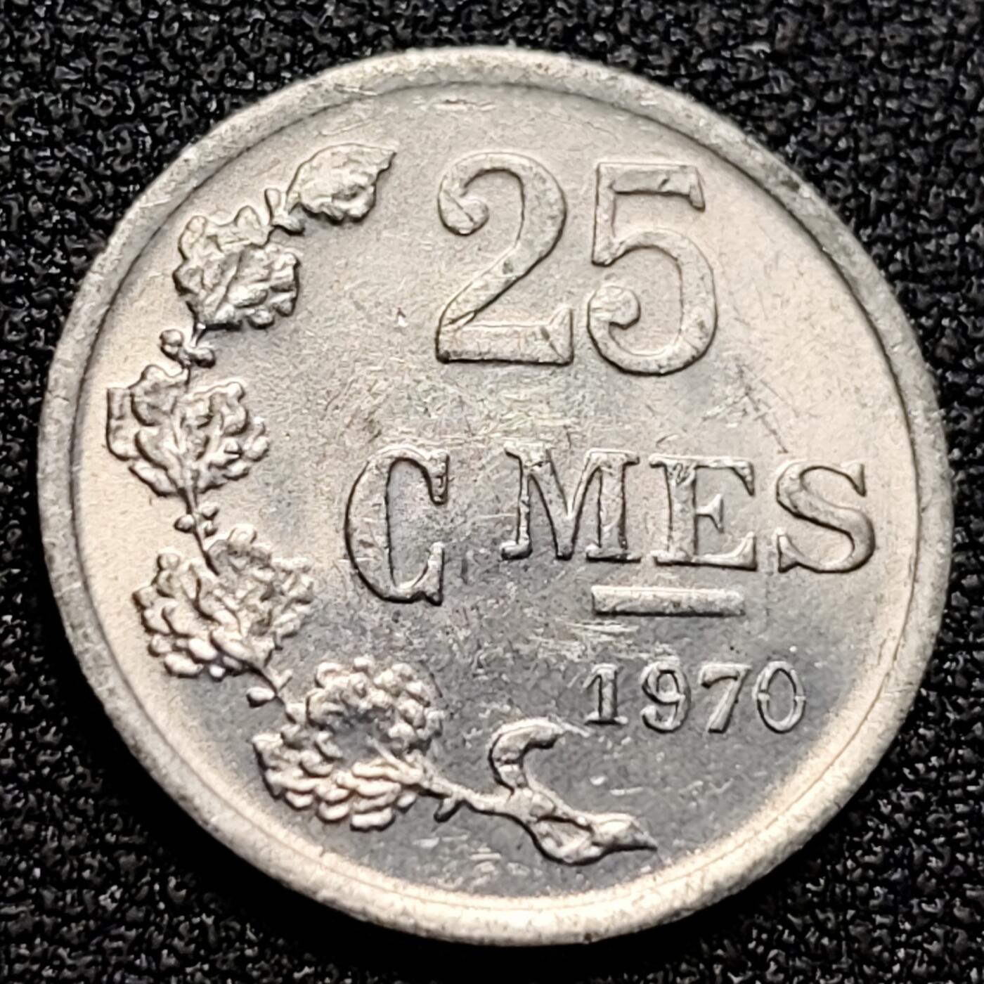 泉币菌-第106场-散币乐园场 原光UNC 卢森堡1970年25生丁25分铝币 皇冠立狮 19MM 