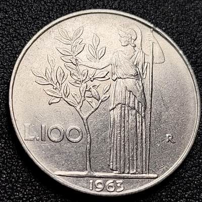 泉币菌-第105场-精品福利场 - 意大利早期100里拉 月亮和记忆女神密涅瓦 不锈钢币 27.8mm