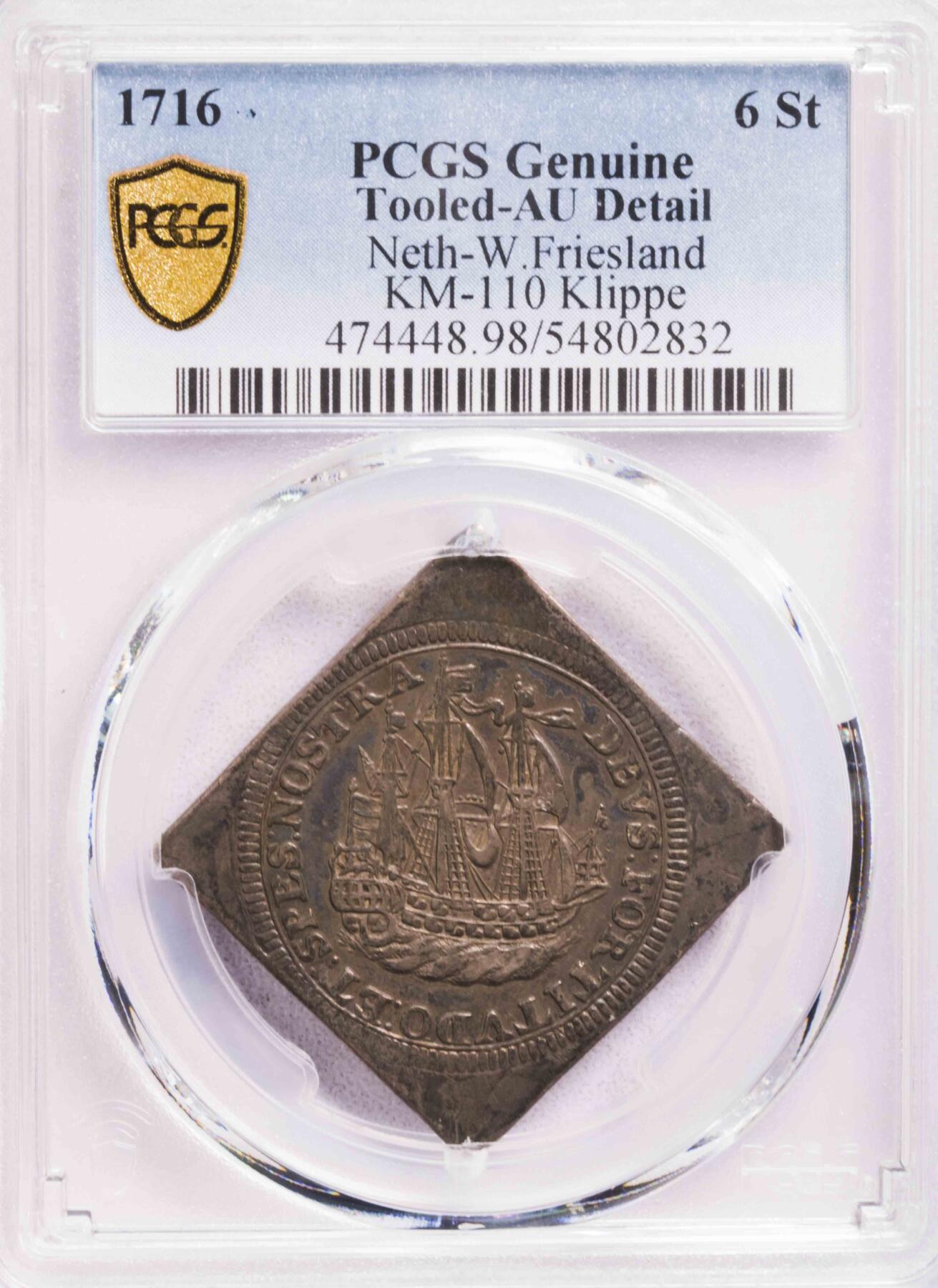 PCGS-AUD 1716荷兰西弗里士兰帆船6斯提夫菱形银币