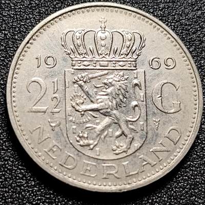 泉币菌-第103场-精品福利场 - 荷兰王国 1969年 2.5盾 朱莉安娜女王 29mm 荷兰入欧前 绝版