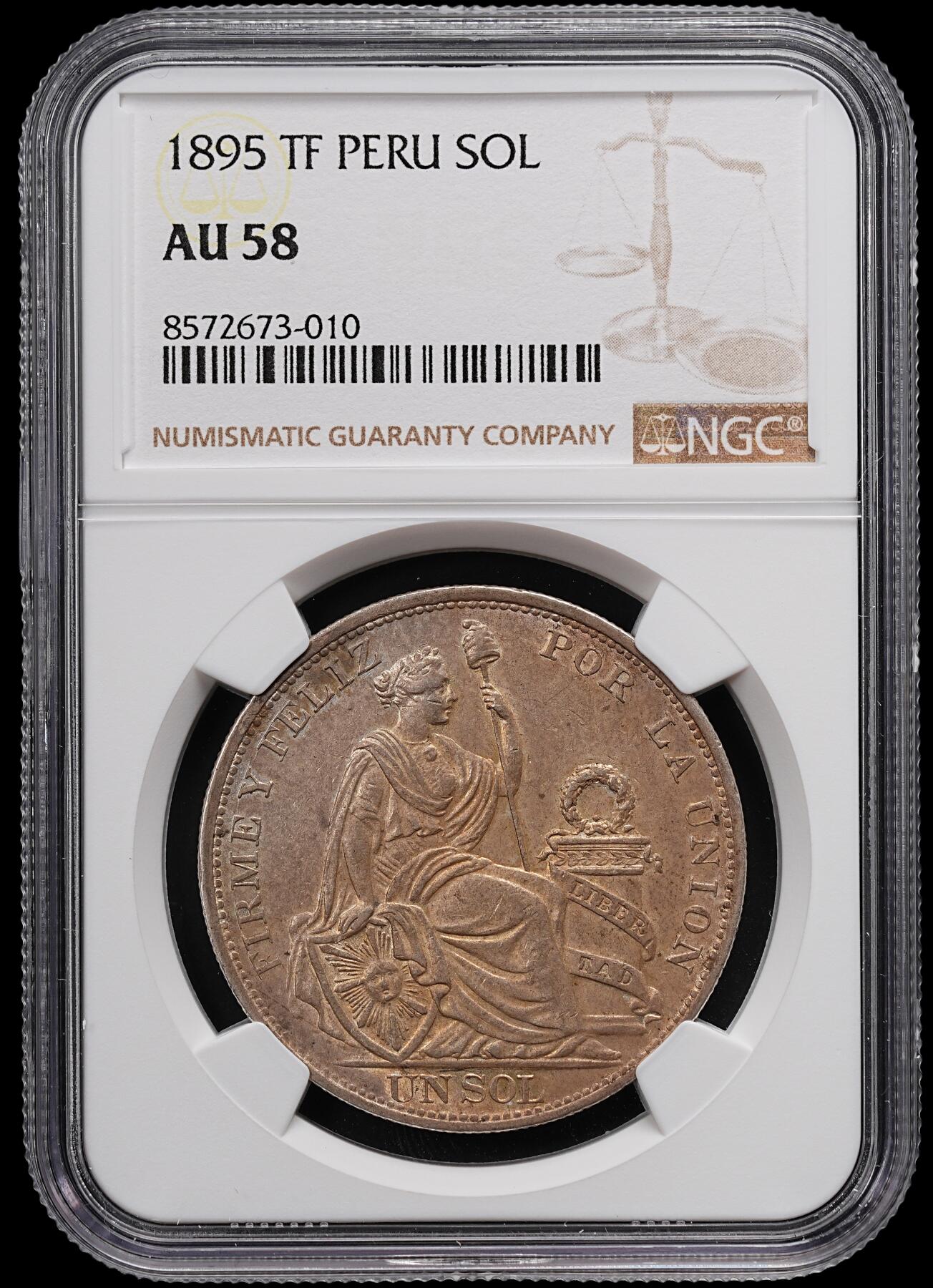 修遠堂世界钱币第八十二期 NGC AU58 1895年秘鲁1 SOL大银币