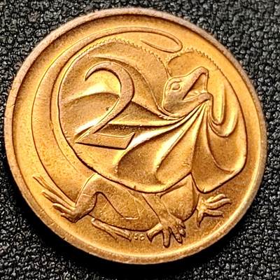 泉币菌-第106场-散币乐园场 - 原光美品 1984年 英属澳大利亚2分铜币 伞蜥蜴斗篷蜥 21.5mm