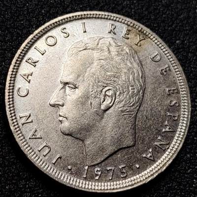泉币菌-第104场-散币乐园场 - 原光UNC 西班牙1975年 5比塞塔镍币 卡洛斯一世 23mm  西班牙国徽