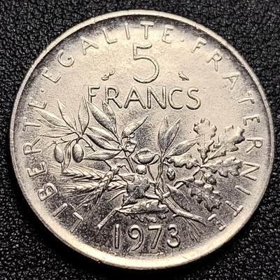 泉币菌-第104场-散币乐园场 - 带光美品 法国早期（1973年）5法郎大镍币 29MM 播种女神 入欧前末版 绝版币