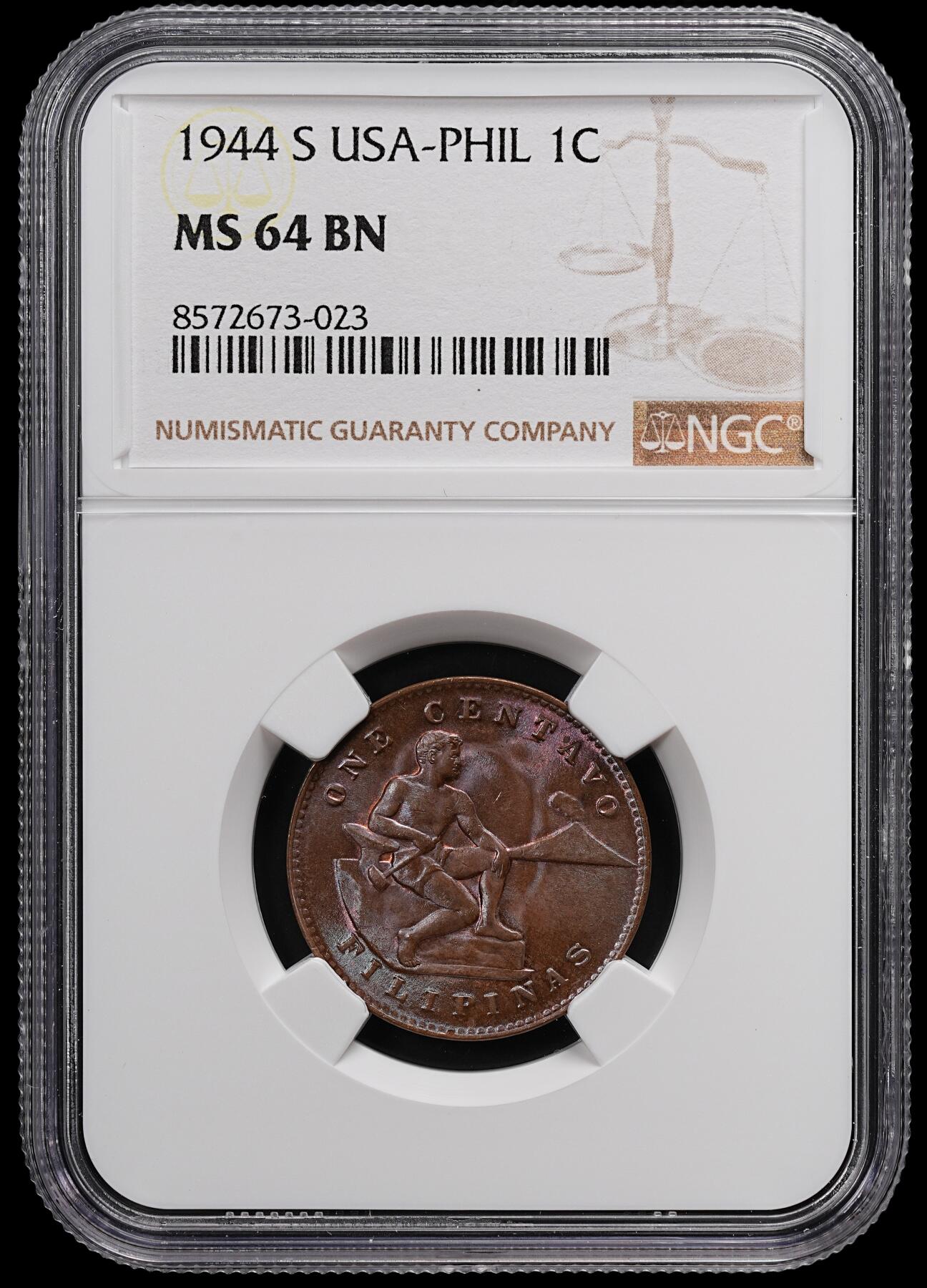 修遠堂世界钱币第八十二期 NGC MS64BN 1944年美属菲律宾1分铜币