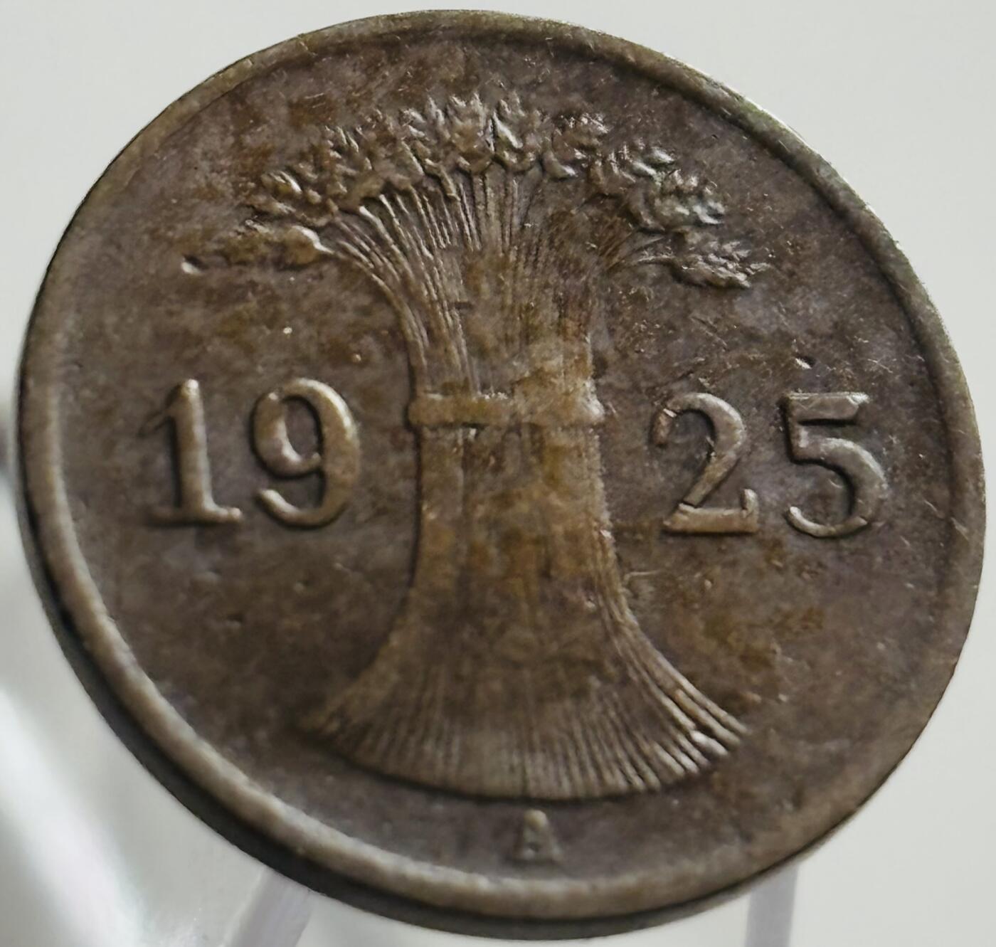 文馨钱币收藏第 269 场，长期接收代拍品 极美品 1925 年魏玛共和国 1 芬尼铜币 A 版