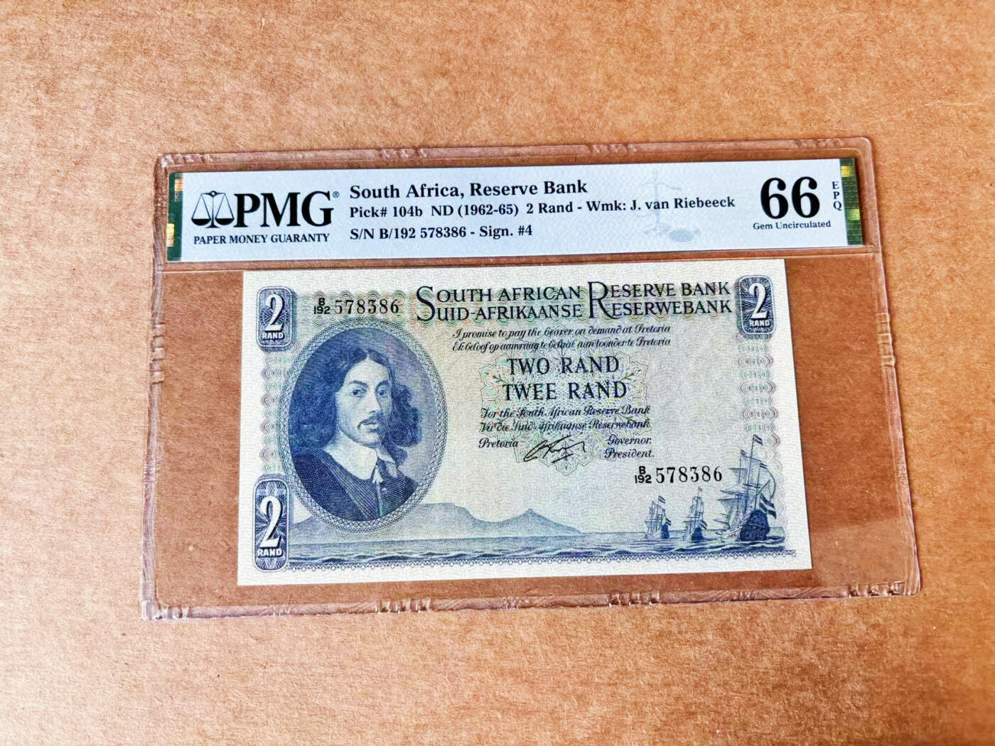 【Blue Auction】世界纸币精拍第717期——18级TOP拍卖/信誉/品质/专业/高效💫 南非 1962-65年2兰特 PMG66EPQ 