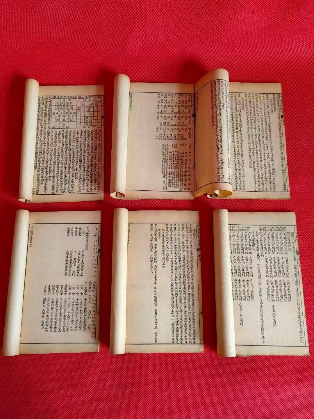 清末民国时期，崇正闢謬永吉通书，六册十四卷全，杨筠造命千金歌，十天干所宜，古造命相地富贵歌，修天赐方求子方《有很多治病神方》，论凶星起例及制化，神煞起例及辨闻真假，年月干支吉凶神煞，七十二穿山龍解，建造宅舍，求医冶病，送瘟逐疫，二十四山奇门定局，尺寸18/10.5厘米，品相一级，保老保真。