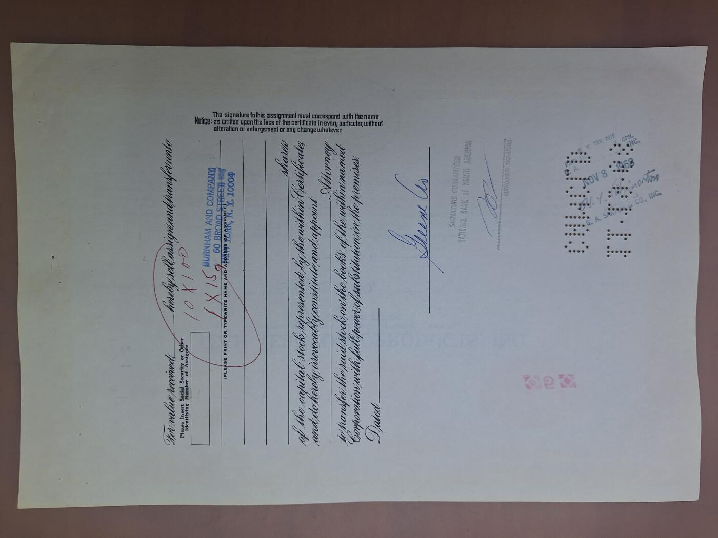 狮子猫股票债券纸品第二期 美国1968年泰克-空气泡沫产品公司 号码2368