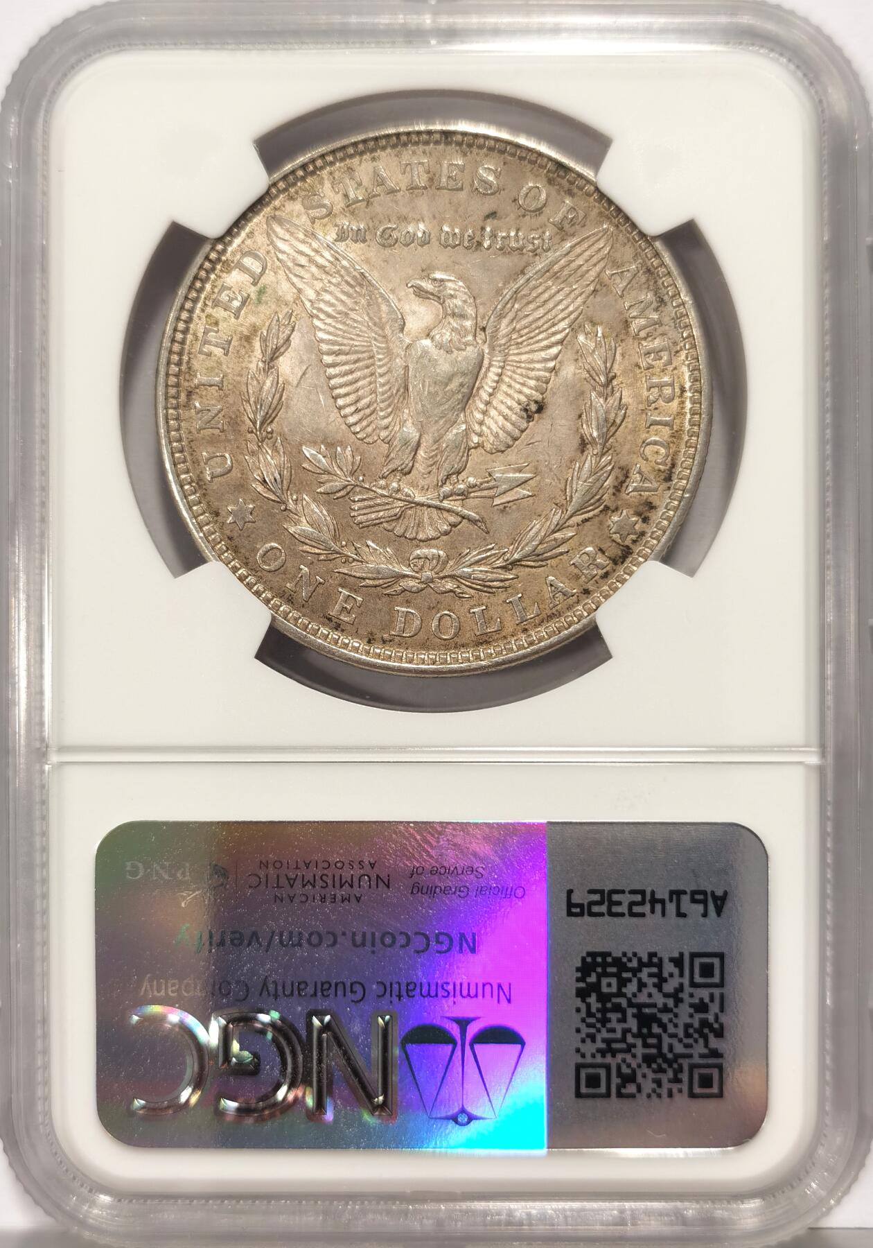 博洋堂世界钱币拍卖第136期（全场包邮） NGC MS62 美国1921年摩根银币，双面淡彩，转光好品。
