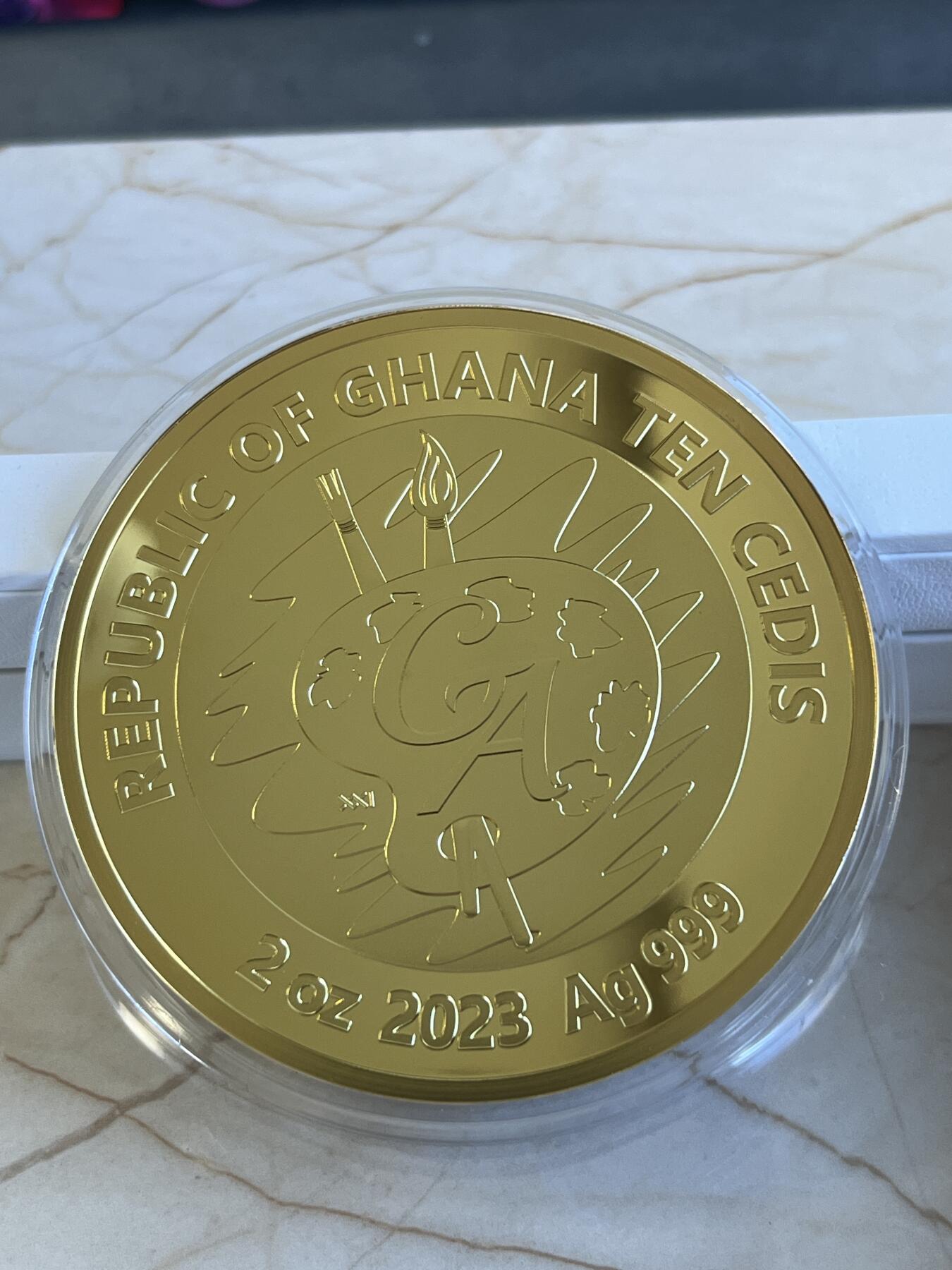 第173期拍卖【长期征集拍品】 加纳2023年名画克里姆特阿黛尔夫人镀金彩色银币，999银，发行500枚