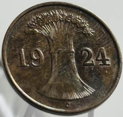 文馨钱币收藏第 269 场，长期接收代拍品 - 极美品 1924 年魏玛共和国 1 芬尼铜币 J 版
