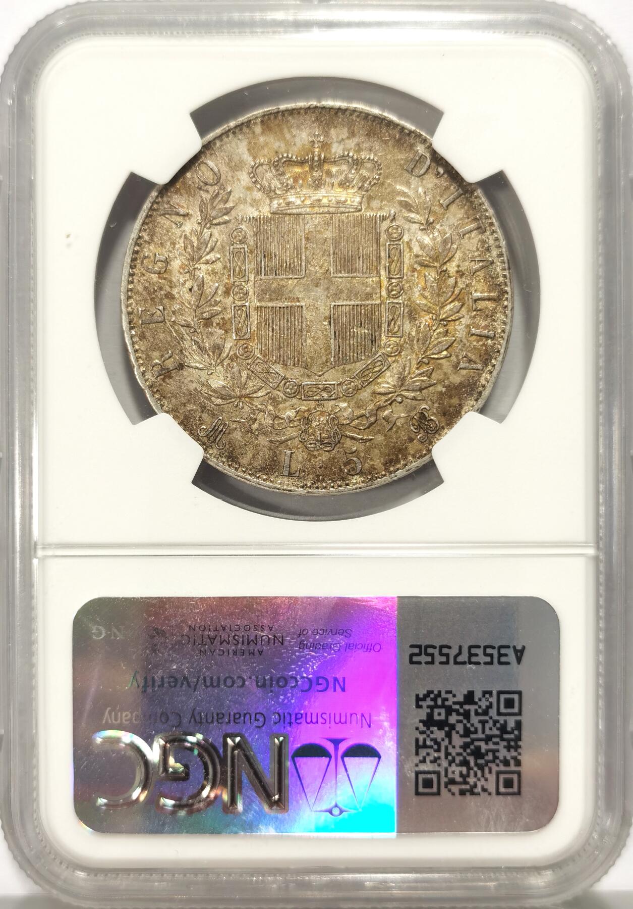 博洋堂世界钱币拍卖第136期（全场包邮） NGC AU58 意大利1875年5里拉大银