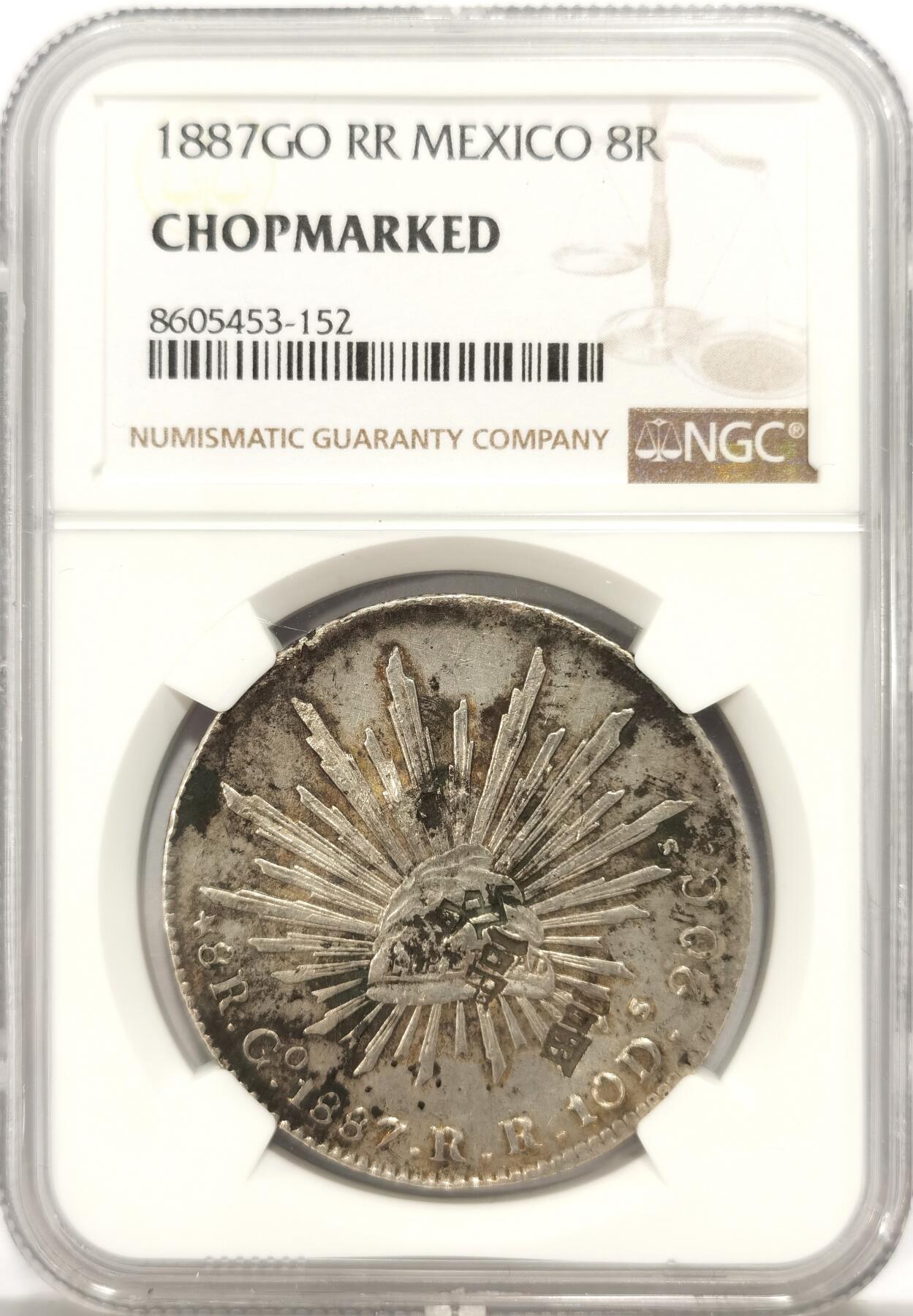 博洋堂世界钱币拍卖第136期（全场包邮） NGC Chopmarked 墨西哥1887年GO RR版鹰洋，少见双面双“畐”戳记2